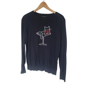 Banana Republic Cat Martini Intarsia Cotton Sweater - Navy - Medium